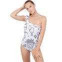 Set Chalk Out Scribble Collection Frilly One Shoulder Swimsuit View1