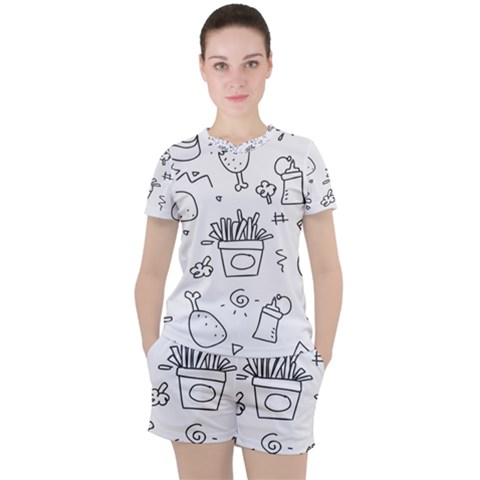 Set Chalk Out Scribble Collection Women s T-shirt And Shorts Set by Ravend