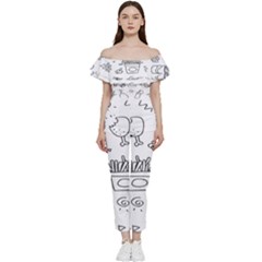 Set Chalk Out Scribble Collection Bardot Ruffle Jumpsuit by Ravend