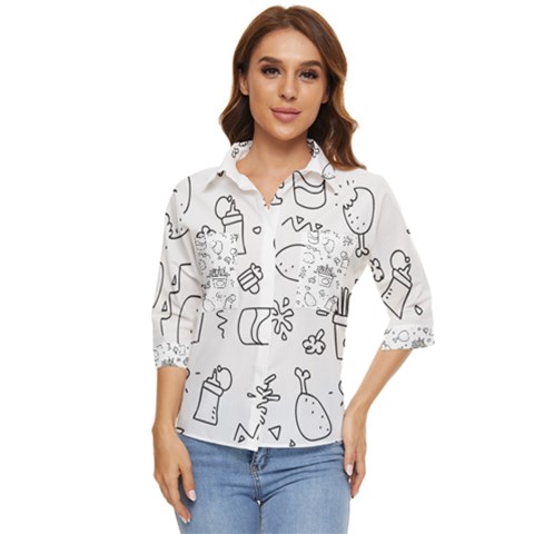 Set Chalk Out Scribble Collection Women s Quarter Sleeve Pocket Shirt by Ravend