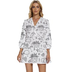 Set Chalk Out Scribble Collection V-neck Placket Mini Dress by Ravend