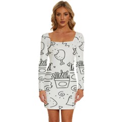 Set Chalk Out Scribble Collection Long Sleeve Square Neck Bodycon Velvet Dress by Ravend