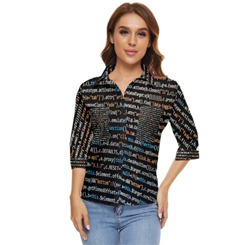 Close Up Code Coding Computer Women s Quarter Sleeve Pocket Shirt by Amaryn4rt