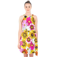 Flowers Blossom Bloom Nature Plant Halter Collar Waist Tie Chiffon Dress by Amaryn4rt