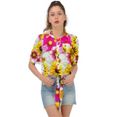 Flowers Blossom Bloom Nature Plant Tie Front Shirt  by Amaryn4rt