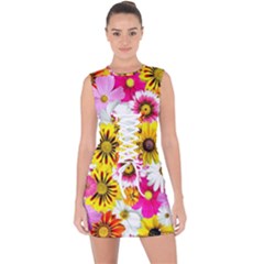 Flowers Blossom Bloom Nature Plant Lace Up Front Bodycon Dress by Amaryn4rt