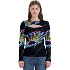 Flower Pattern Design Abstract Background Women s Cut Out Long Sleeve T-shirt by Amaryn4rt