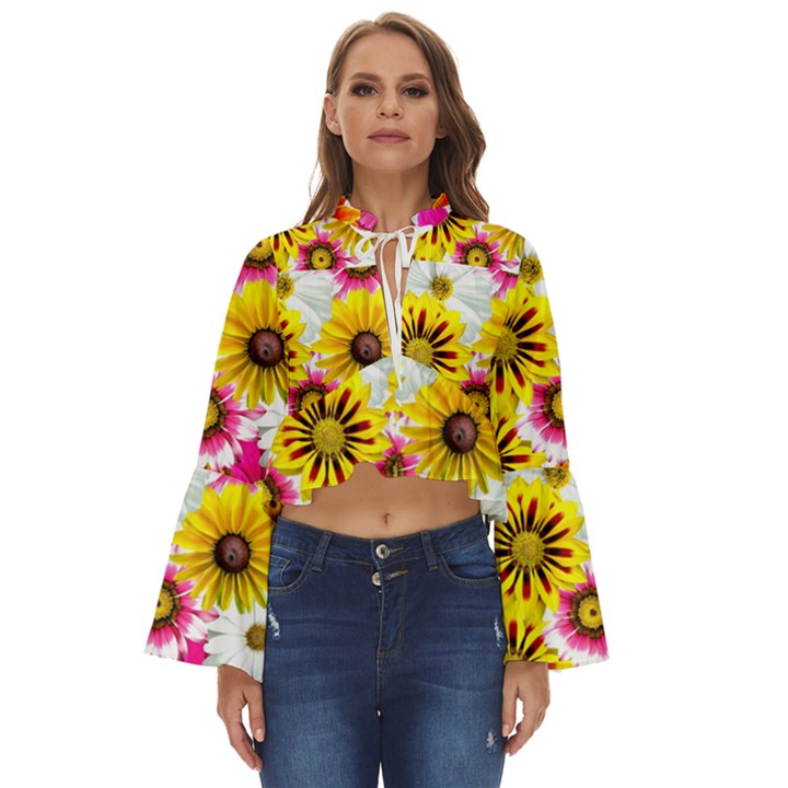 Flowers Blossom Bloom Nature Plant Boho Long Bell Sleeve Top