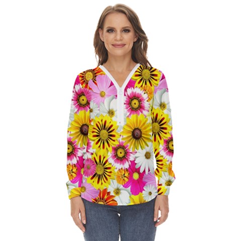 Flowers Blossom Bloom Nature Plant Zip Up Long Sleeve Blouse by Amaryn4rt