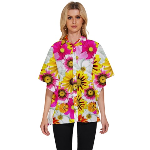 Flowers Blossom Bloom Nature Plant Women s Batwing Button Up Shirt by Amaryn4rt