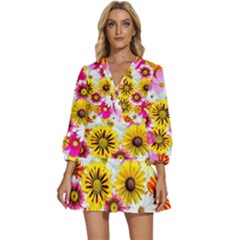 Flowers Blossom Bloom Nature Plant V-neck Placket Mini Dress by Amaryn4rt