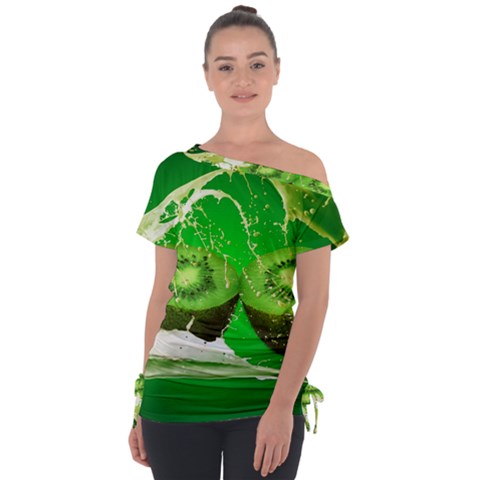 Kiwi Fruit Vitamins Healthy Cut Off Shoulder Tie-up T-shirt by Amaryn4rt