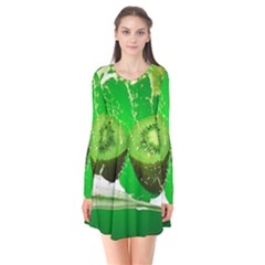 Kiwi Fruit Vitamins Healthy Cut Long Sleeve V-neck Flare Dress by Amaryn4rt