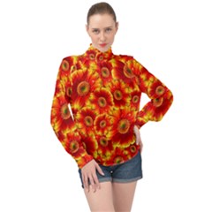 Gerbera Flowers Blossom Bloom High Neck Long Sleeve Chiffon Top by Amaryn4rt