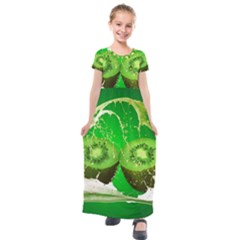 Kiwi Fruit Vitamins Healthy Cut Kids  Short Sleeve Maxi Dress by Amaryn4rt