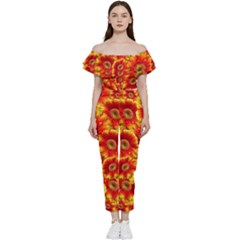 Gerbera Flowers Blossom Bloom Bardot Ruffle Jumpsuit by Amaryn4rt