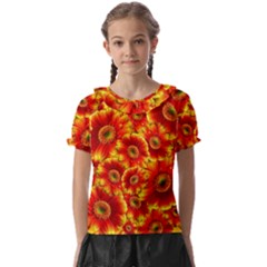 Gerbera Flowers Blossom Bloom Kids  Frill Chiffon Blouse by Amaryn4rt