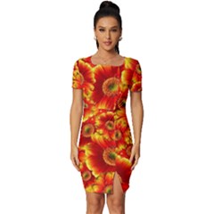 Gerbera Flowers Blossom Bloom Fitted Knot Split End Bodycon Dress by Amaryn4rt