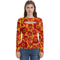 Gerbera Flowers Blossom Bloom Women s Cut Out Long Sleeve T-shirt by Amaryn4rt