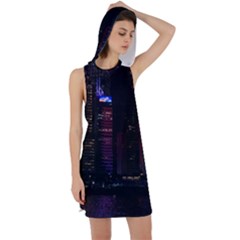 Hong Kong China Asia Skyscraper Racer Back Hoodie Dress by Amaryn4rt