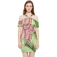 Colorful Design Acrylic Canvas Shoulder Frill Bodycon Summer Dress