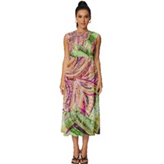 Colorful Design Acrylic Canvas Sleeveless Round Neck Midi Dress