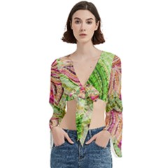 Colorful Design Acrylic Canvas Trumpet Sleeve Cropped Top