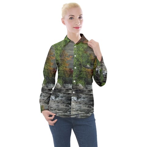 Landscape Summer Fall Colors Mill Women s Long Sleeve Pocket Shirt by Amaryn4rt