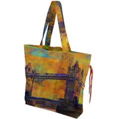 London Tower Abstract Bridge Drawstring Tote Bag by Amaryn4rt