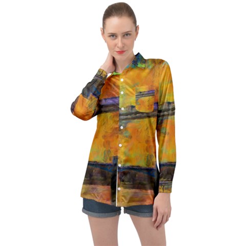 London Tower Abstract Bridge Long Sleeve Satin Shirt by Amaryn4rt