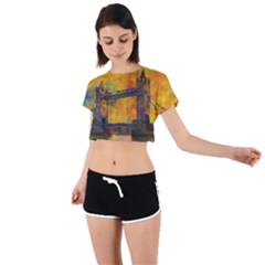 London Tower Abstract Bridge Tie Back Short Sleeve Crop T-shirt by Amaryn4rt