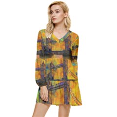 London Tower Abstract Bridge Tiered Long Sleeve Mini Dress by Amaryn4rt