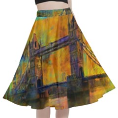 London Tower Abstract Bridge A-line Full Circle Midi Skirt With Pocket by Amaryn4rt