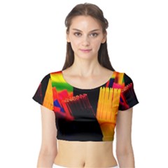 Plastic Brush Color Yellow Red Short Sleeve Crop Top