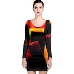 Plastic Brush Color Yellow Red Long Sleeve Bodycon Dress by Amaryn4rt