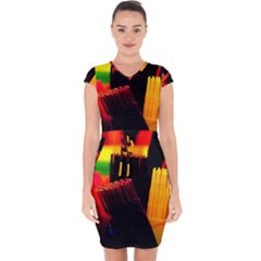 Plastic Brush Color Yellow Red Capsleeve Drawstring Dress 