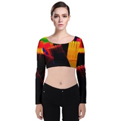 Plastic Brush Color Yellow Red Velvet Long Sleeve Crop Top by Amaryn4rt