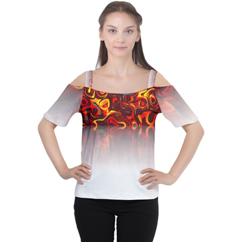 Effect Pattern Brush Red Cutout Shoulder T-shirt by Amaryn4rt