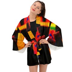 Plastic Brush Color Yellow Red Long Sleeve Kimono