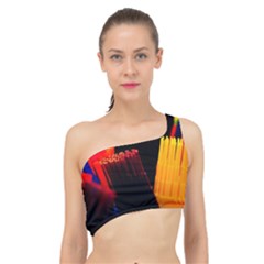 Plastic Brush Color Yellow Red Spliced Up Bikini Top 