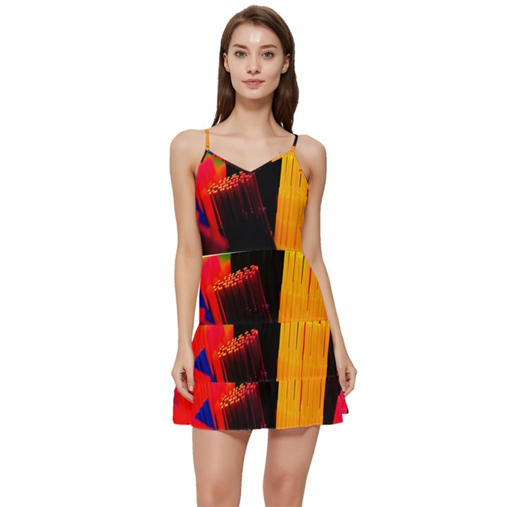 Plastic Brush Color Yellow Red Short Frill Dress