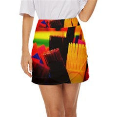 Plastic Brush Color Yellow Red Mini Front Wrap Skirt