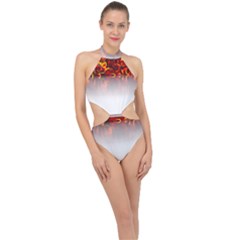 Effect Pattern Brush Red Halter Side Cut Swimsuit by Amaryn4rt