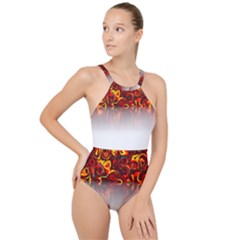 Effect Pattern Brush Red High Neck One Piece Swimsuit by Amaryn4rt