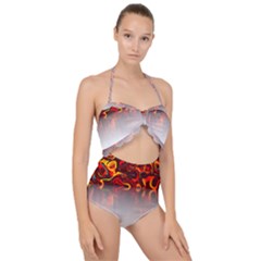 Effect Pattern Brush Red Scallop Top Cut Out Swimsuit by Amaryn4rt