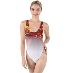 Effect Pattern Brush Red High Leg Strappy Swimsuit by Amaryn4rt