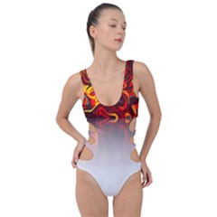 Effect Pattern Brush Red Side Cut Out Swimsuit by Amaryn4rt