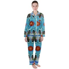 Pattern Blue Brown Background- Women s Long Sleeve Satin Pajamas Set	 by Amaryn4rt