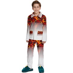 Effect Pattern Brush Red Kids  Long Sleeve Velvet Pajamas Set