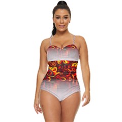 Effect Pattern Brush Red Retro Full Coverage Swimsuit by Amaryn4rt